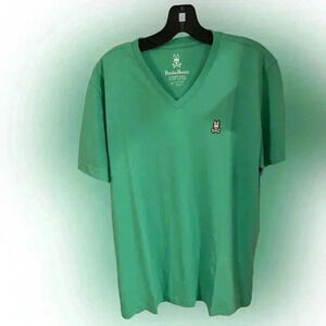 Psycho Bunny men’s green V-Neck tee shirt Pima cotton size 5 = men’s medium